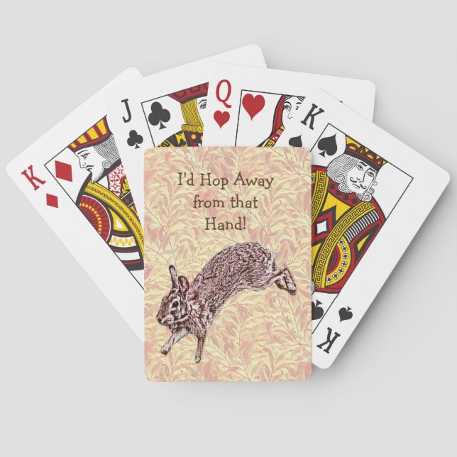 Rabbit Hopping Away Funny Quote Playing Cards (Back)