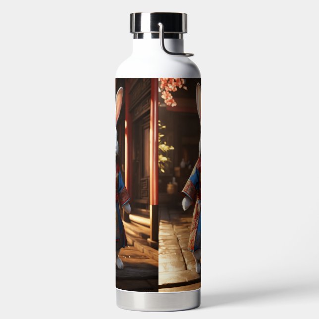 "Rabbit in a Bottle: A Whimsical Scene" Water Bottle (Left)