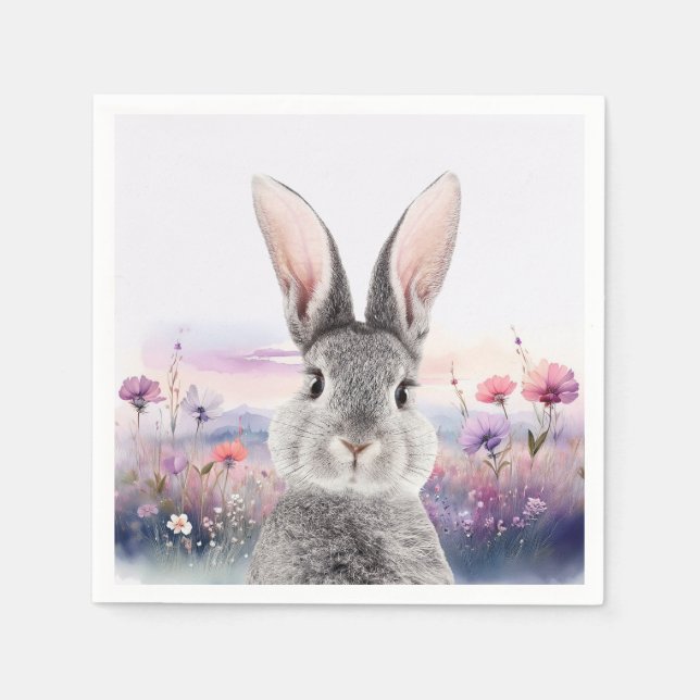 Rabbit in a field of wildflowers napkin (Front)
