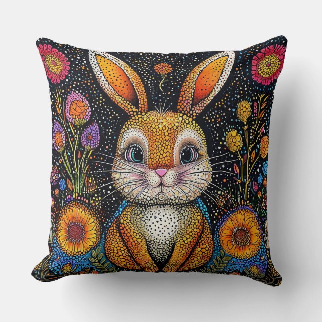 Rabbit in a Floral Fantasy Setting Cushion (Front)
