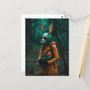 Rabbit in a Gas Mask in the Forest Postcard