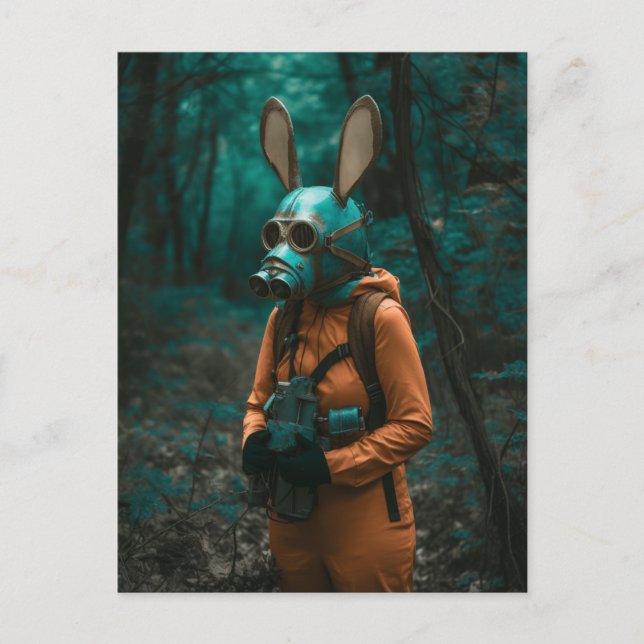 Rabbit in a Gas Mask Postcard (Front)