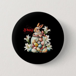 Rabbit In A Gl Jar - Colourful Vintage Easter  6 Cm Round Badge