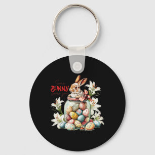 Rabbit In A Gl Jar - Colourful Vintage Easter  Key Ring