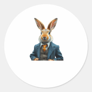Rabbit In A Suit - Vintage Easter Bunny Portrait W Classic Round Sticker