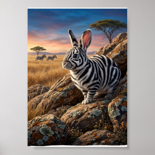 Rabbit In African Savannah Sunset Wildlife Fleece Poster