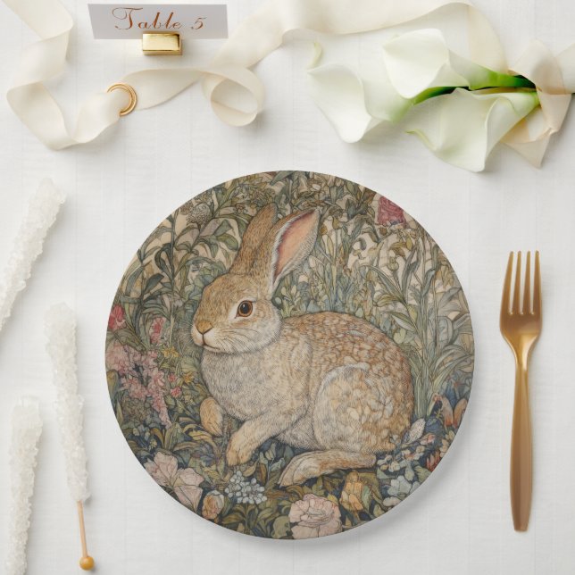 Rabbit in an English Garden William Morris Style Paper Plate (Wedding)