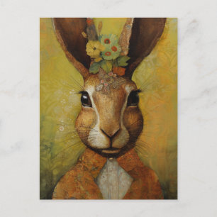 Rabbit in an outfit with flowers postcard