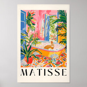 Rabbit In Bathtub Art Print, Maximalist Decor, Hen Poster