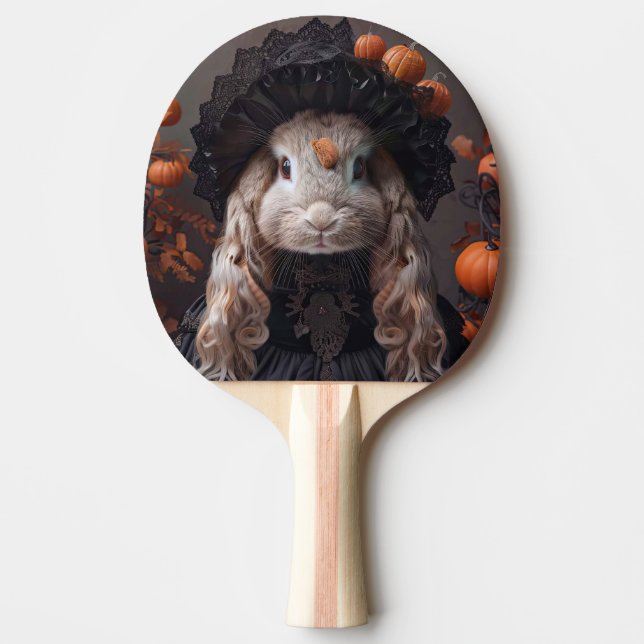 Rabbit in black mediaeval costume ping pong paddle (Front)
