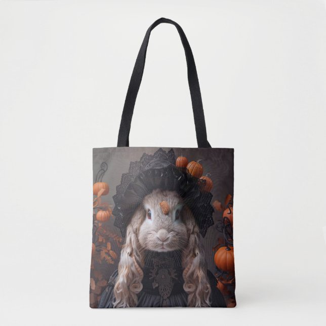 Rabbit in black mediaeval costume tote bag (Front)