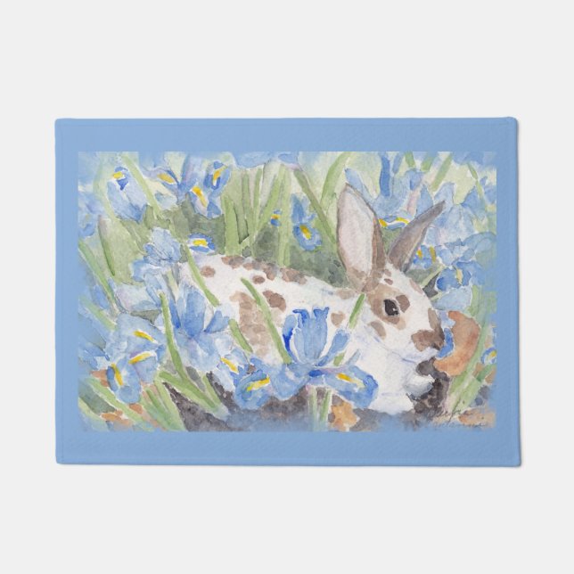 Rabbit in Blue Dutch Irises Doormat (Front)
