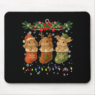 Rabbit In Christmas Socks Lights Rabbit Xmas Mouse Pad