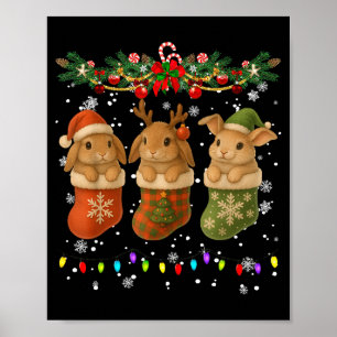 Rabbit In Christmas Socks Lights Rabbit Xmas  Poster