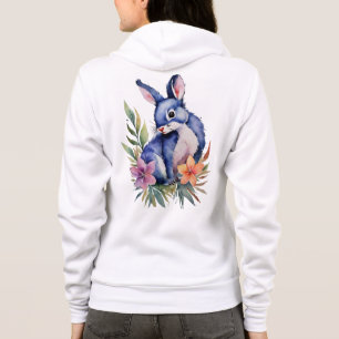 Rabbit in Floral Patch art, Stylish Unisex zip up Hoodie