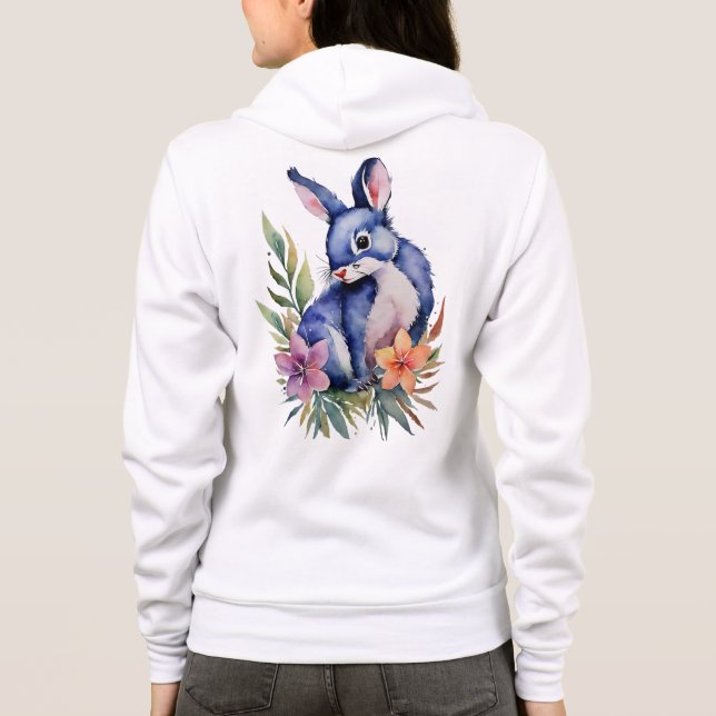 Rabbit in Floral Patch art, Stylish Unisex zip up  Hoodie (Back)
