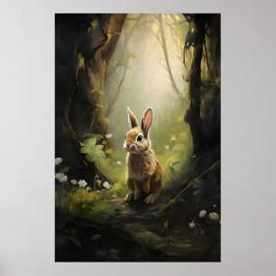 Rabbit In Green Forest Wall Print, Dark Academia Poster