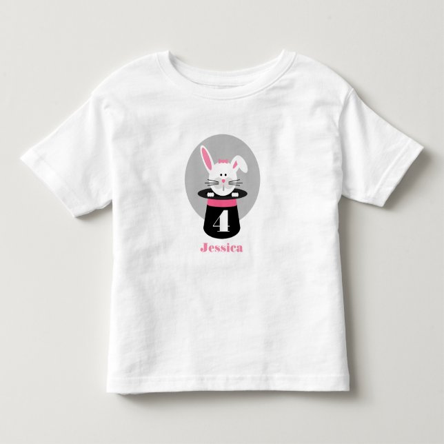 Rabbit In Hat Magician Birthday Shirt - Pink (Front)