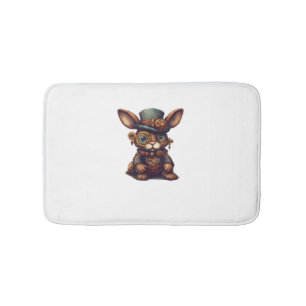 Rabbit in steampunk mechanical gear, vibrant bunny bath mat