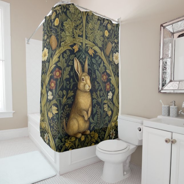 Rabbit in the forest art nouveau style shower curtain (In Situ)