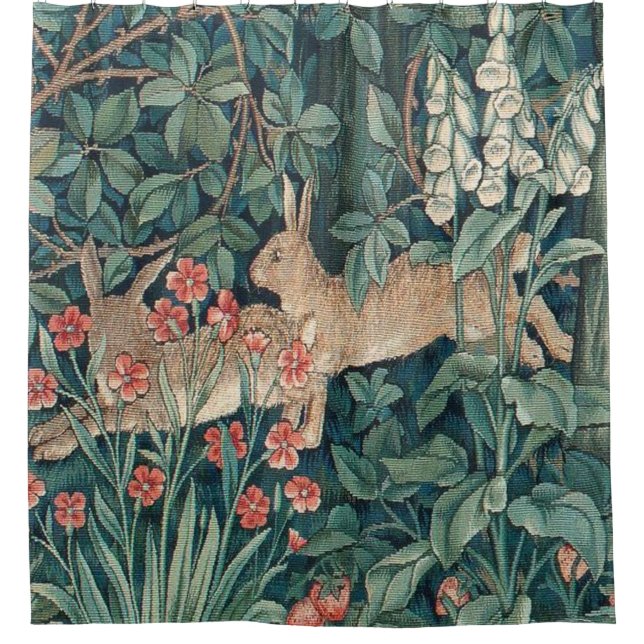 Rabbit In The Forest - William Morris Shower Curtain (Front)