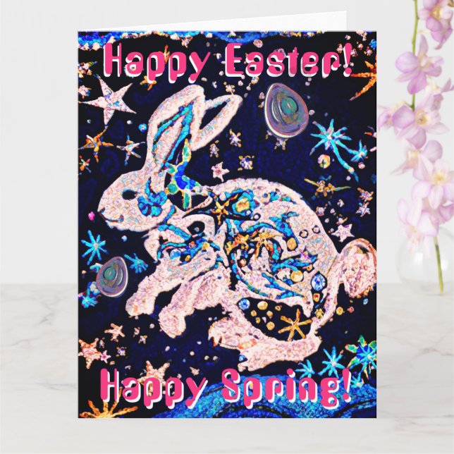 Rabbit in the Sky with Stars & Eggs Card (Orchid)
