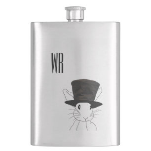 Rabbit in Top Hat Monogram Hip Flask