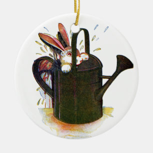 Rabbit in Watering Can Ceramic Tree Decoration