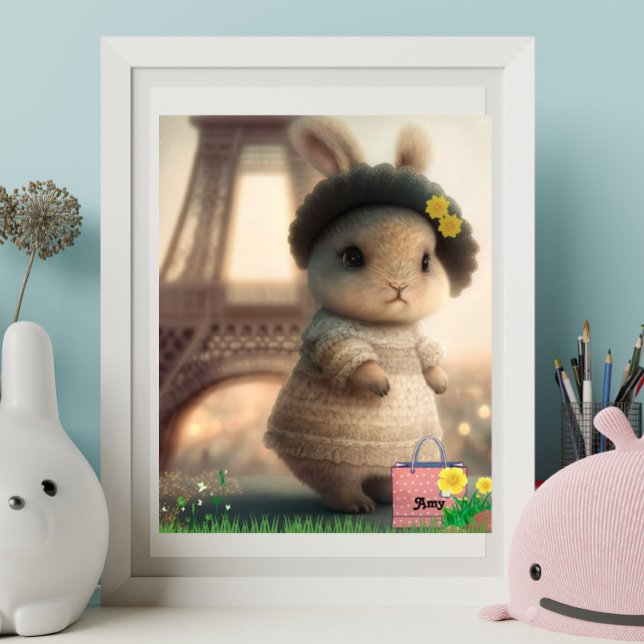 Rabbit in white dress Eiffel Tower Personalised  Poster (Creator Uploaded)