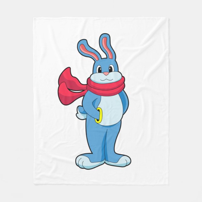 Rabbit in Winter with Scarf Fleece Blanket (Front)