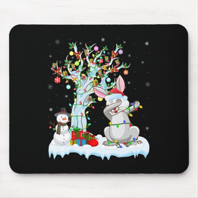 Rabbit Lights Xmas Tree Funny Dabbing Rabbit Chris Mouse Pad (Front)