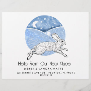 Rabbit  Lino Style Change of Address Card 