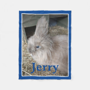 Rabbit Lover's Personalised Photo and Name Blue Fleece Blanket