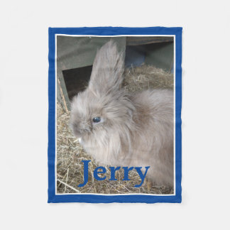 Rabbit Lover's Personalised Photo and Name Blue Fleece Blanket