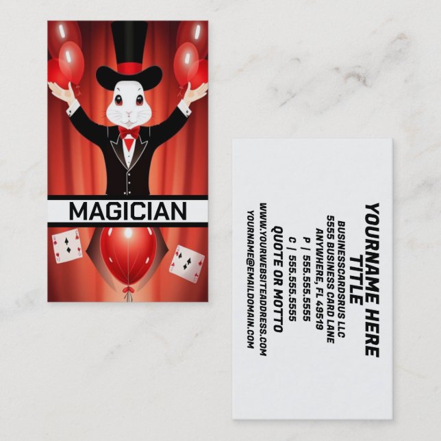 Rabbit Magician Party Magic Act Business Card (Front/Back)