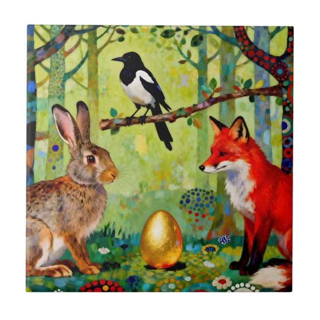 Rabbit, Magpie, Fox and “The Forest’s Secret”  Tile (Front)