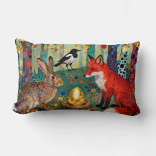 Rabbit, Magpie, Fox and “The Golden Goose Egg” Lumbar Cushion