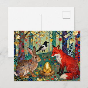 Rabbit, Magpie, Fox and “The Golden Goose Egg” Postcard