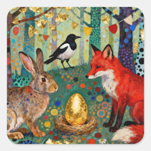 Rabbit, Magpie, Fox and “The Golden Goose Egg” Square Sticker