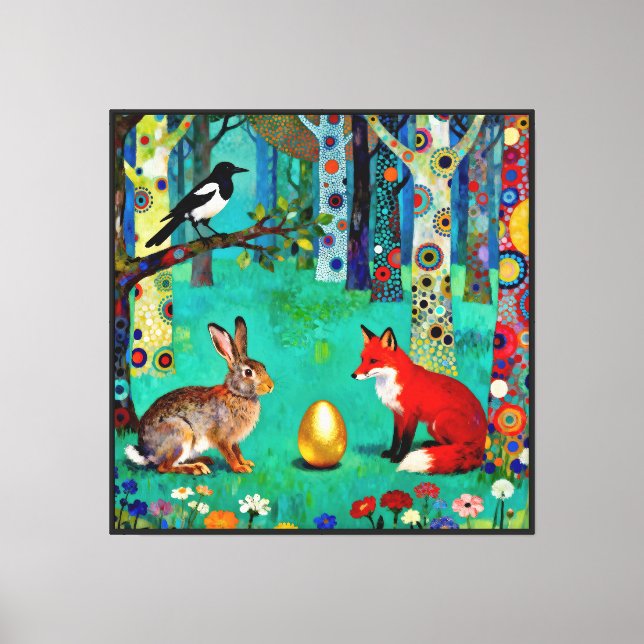 Rabbit, Magpie, Fox and “The Sharing Path” Canvas Print (Front)