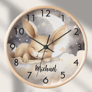 Rabbit moon sky beige cute nursery clock