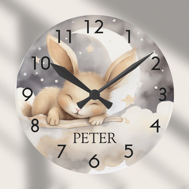 Rabbit moon sky beige cute nursery round clock (Creator Uploaded)