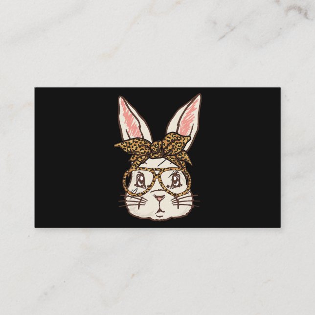 Rabbit Mum Bunny With Leopard Glasses Headband Business Card (Front)