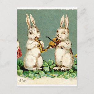 Rabbit music band antique Easter greetings Holiday Postcard