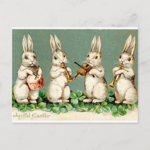 Rabbit music band antique Easter greetings Holiday Postcard