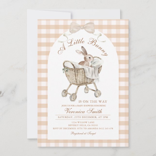 Rabbit Neutral Beige Bunny Baby Shower Invitation (Front)