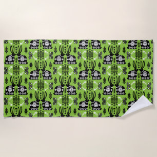 Rabbit Nordic Scandinavian Folk Art Beach Towel