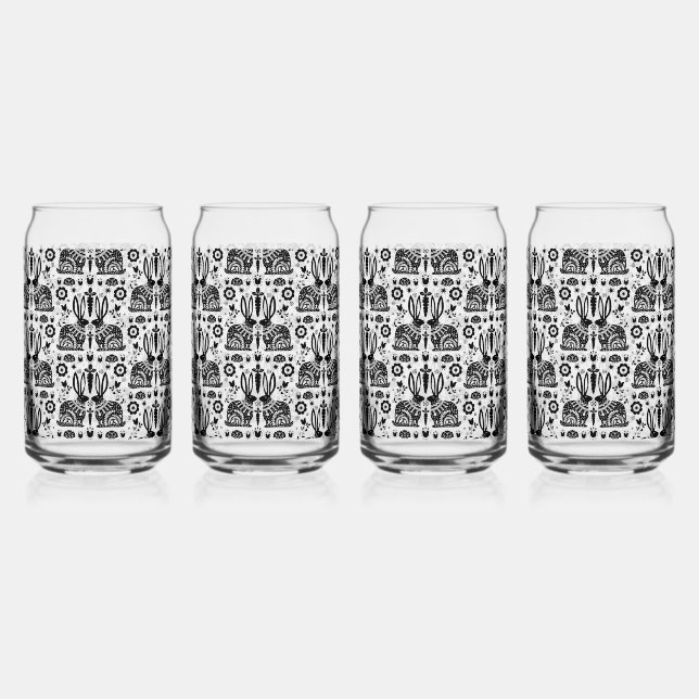 Rabbit Nordic Scandinavian Folk Art     Can Glass (Front)