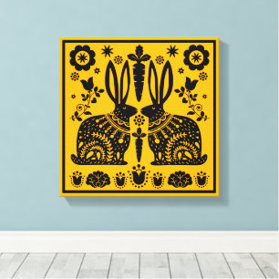 Rabbit Nordic Scandinavian Folk Art Canvas Print