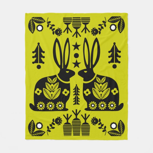 Rabbit Nordic Scandinavian Folk Art   Fleece Blanket (Front)